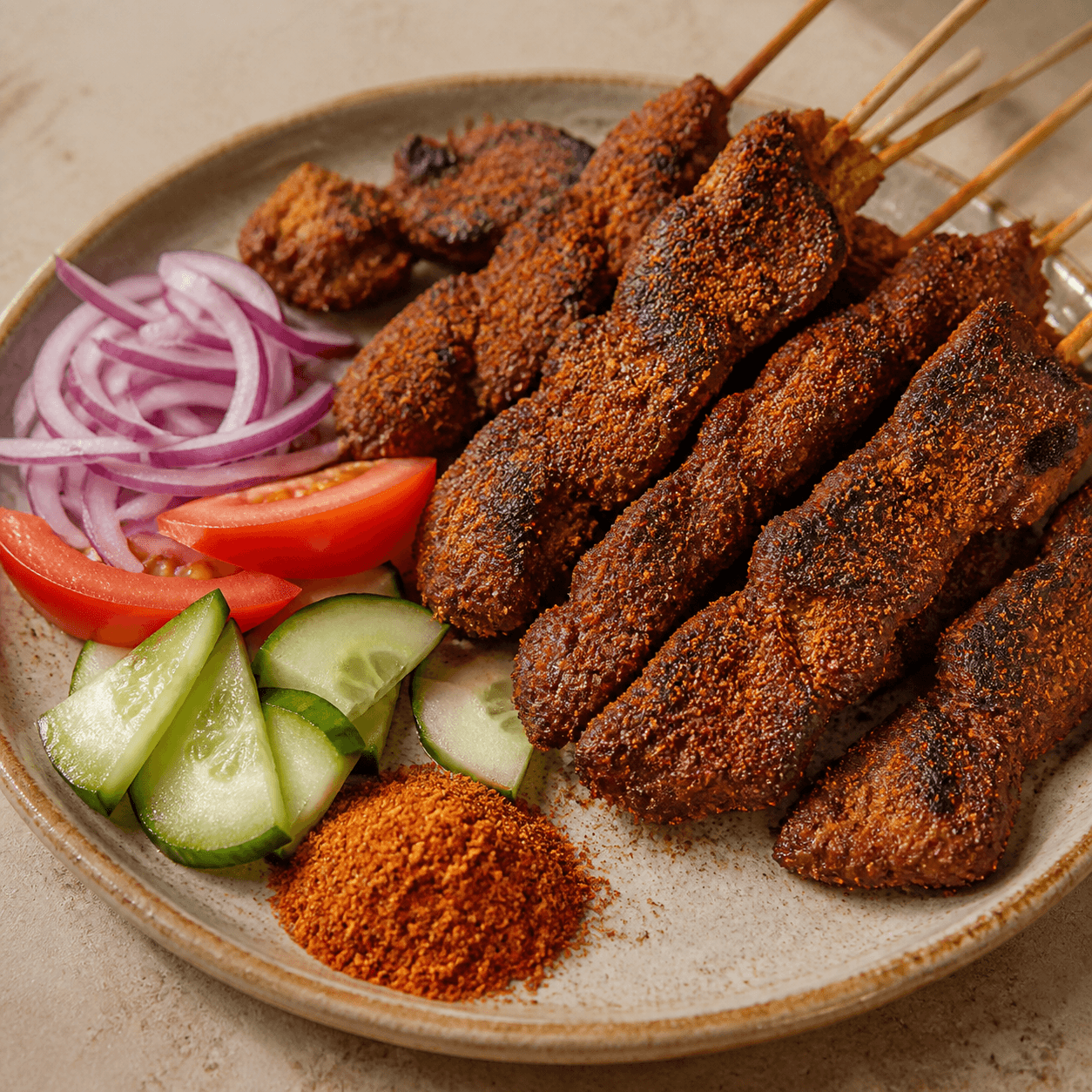Freshly grilled Nigerian beef suya